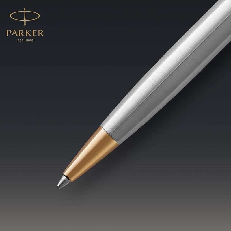 PARKER Sonnet Ballpoint Pen - Stainless Steel with Gold Trim, Medium Point Ink - Image 3